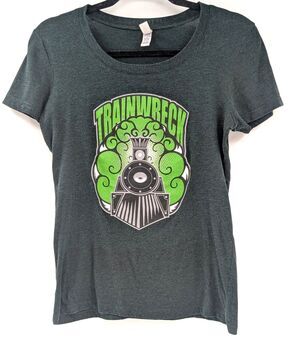 Stash-Tags Dark Green Trainwreck Smoke Graphic Round Neck  T-Shirt Size Medium